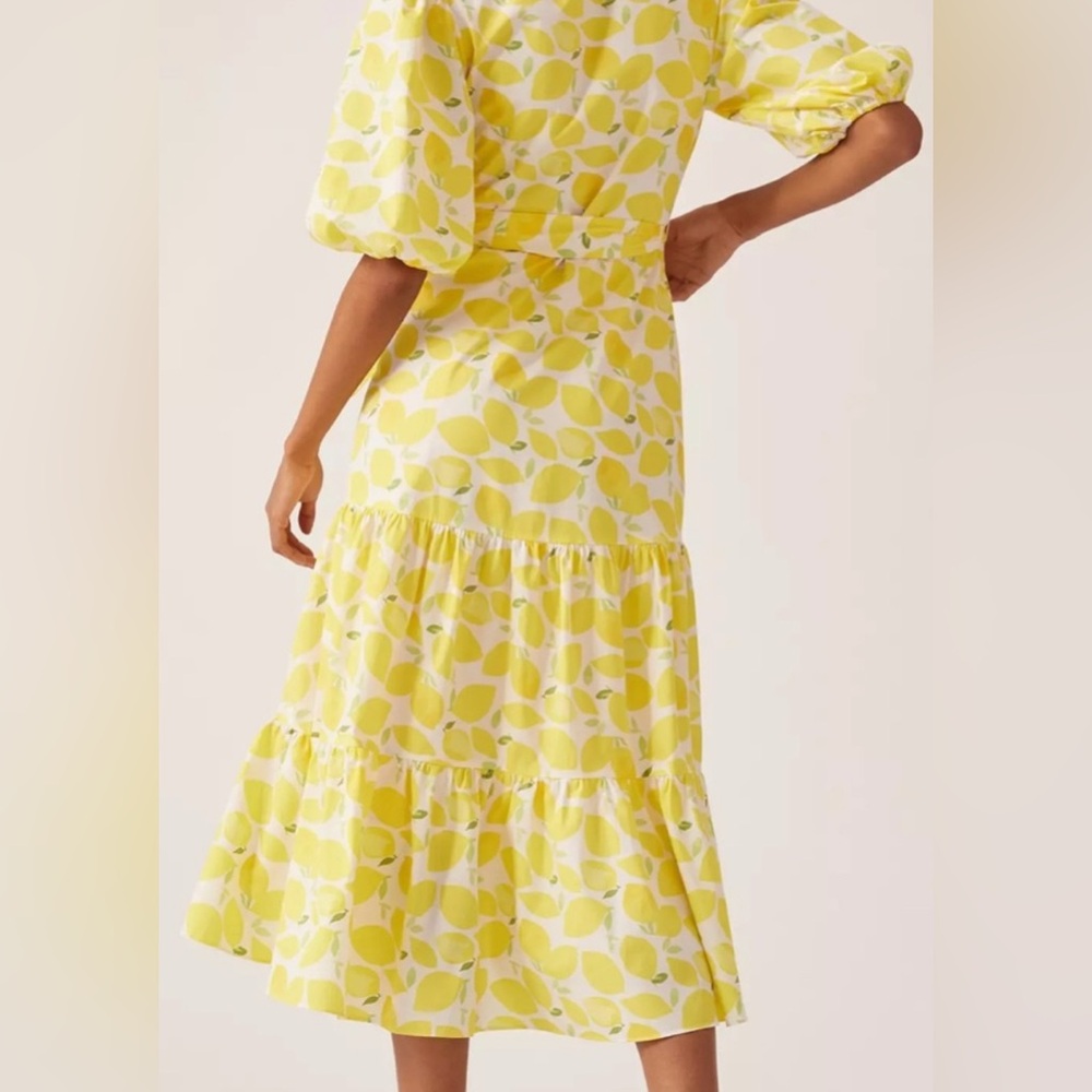 Anthropologie Hutch Lemon Print Wrap Midi Dress, NEW - Picture 5 of 14